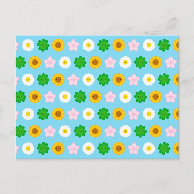 Carte Postale Fleurs de printemps de Kawaii (Bleu) (Devant)