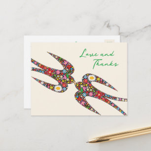 Carte Postale Fleurs de printemps Mariage en hirondelles baisant