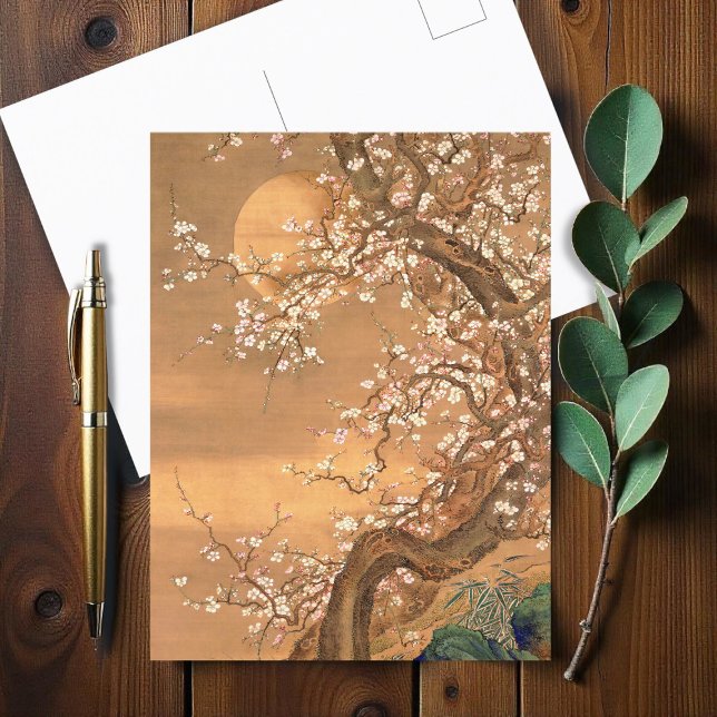 Carte Postale Fleurs de prune rose et blanche au clair de lune,  (Créateur téléchargé)