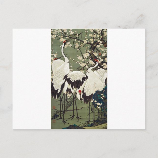 Carte Postale Fleurs de prunes et grues par Ito Jakuchu (Devant)