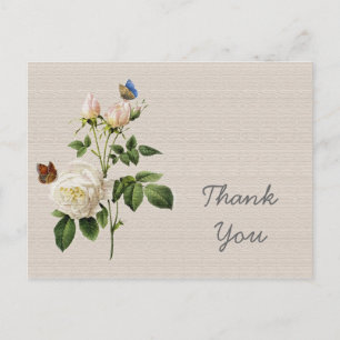 Carte Postale fleurs de rose blanche vintage merci
