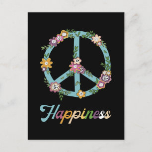 Carte Postale Fleurs de signe de paix Bonheur coloré Hippie