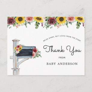 Carte Postale Fleurs de soleil et Baby shower Rose par Merci du