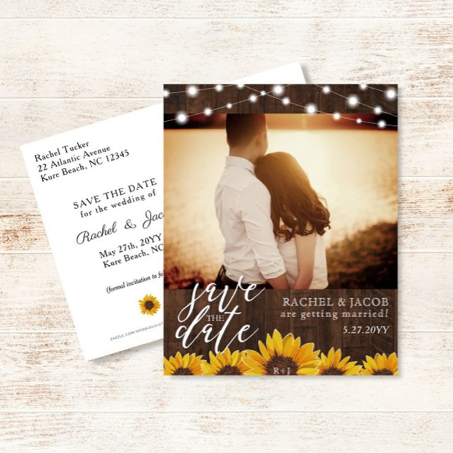 Carte Postale Fleurs de soleil rustiques & Lumières Mariage Enre (Créateur téléchargé)