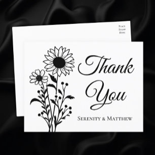 Carte Postale Fleurs de soleil rustiques Mariage Merci