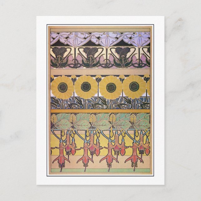 Carte Postale Fleurs de style Art Nouveau, Mucha (Devant)