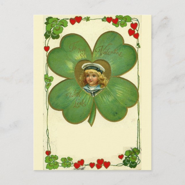 Carte Postale Fleurs de trèfle à quatre feuilles mignonnes (Devant)