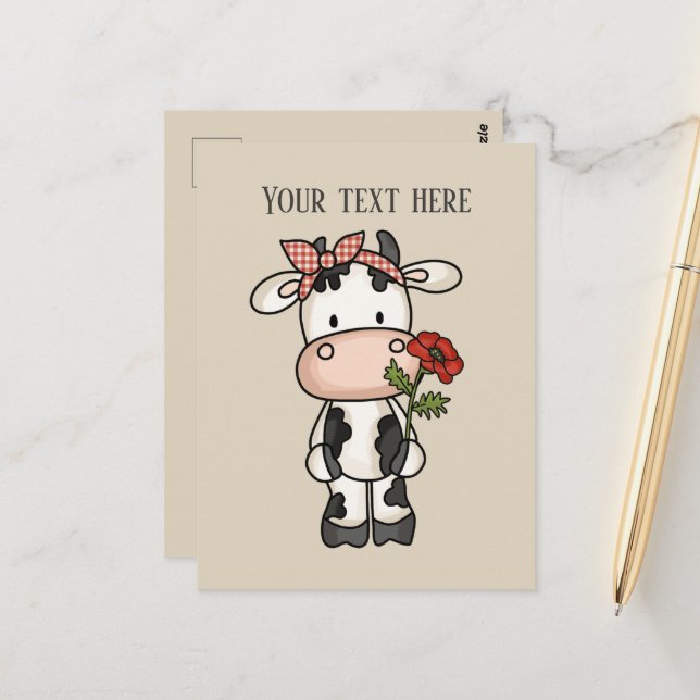 Carte Postale Fleurs de vache mignonne ajouter un message (Devant/Arrière en situation)