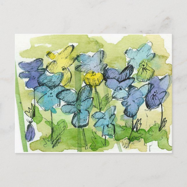 Carte Postale Fleurs de Viola Jardin de printemps Johnny Jump Up (Devant)