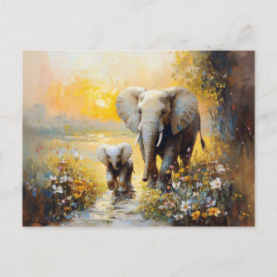 Carte Postale Fleurs d'éléphant et de veau et peinture au couche