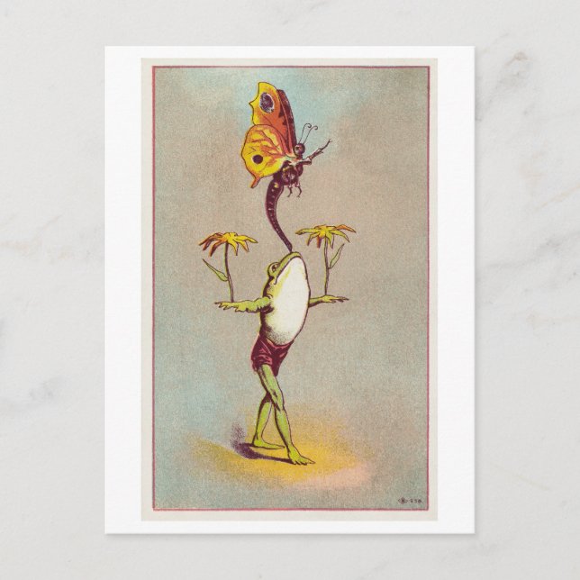 Carte Postale Fleurs d'équilibrage de la grenouille et papillon  (Devant)
