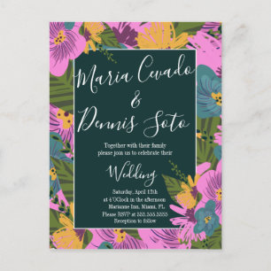 Carte Postale Fleurs dessinées à la main Mariage vert rose gras