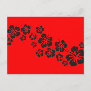 Carte Postale fleurs d'hibiscus en noir   feu rouge