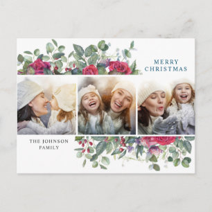 Carte Postale Fleurs d'hiver de Noël élégantes 3 voeux photo