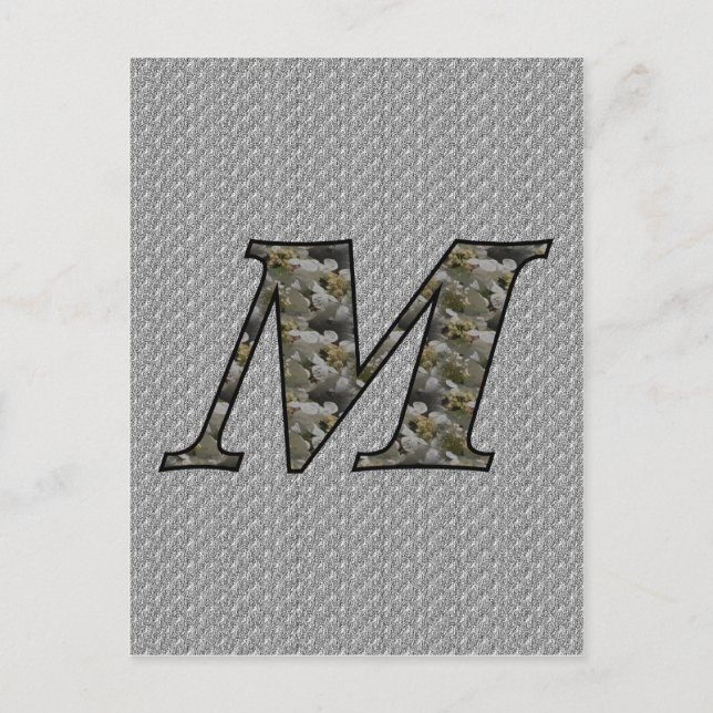 Carte Postale Fleurs d'hydrangea avec initiale de monogramme M (Devant)