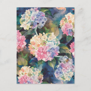 Carte Postale Fleurs d'Hydrangée Aquarelle Motif Blanc