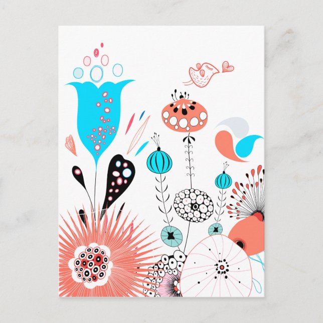 Carte postale Fleurs d'Imaginaire et Birdie (Devant)