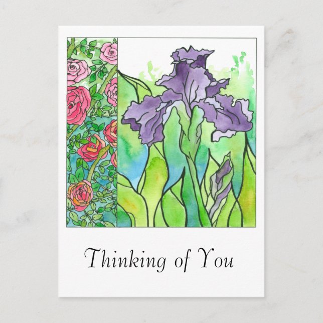 Carte Postale Fleurs d'iris pourpres d'aquarelle qui pensent à v (Devant)