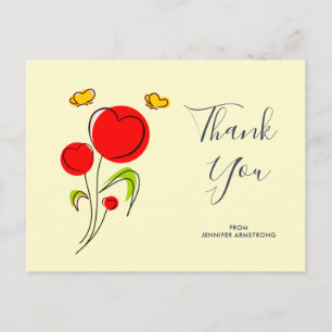 Carte Postale Fleurs du Coeur Rouge mignonnes Merci d'illustrati
