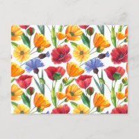 Fleurs élégantes de pavot rouge et jaune, Bleuets
