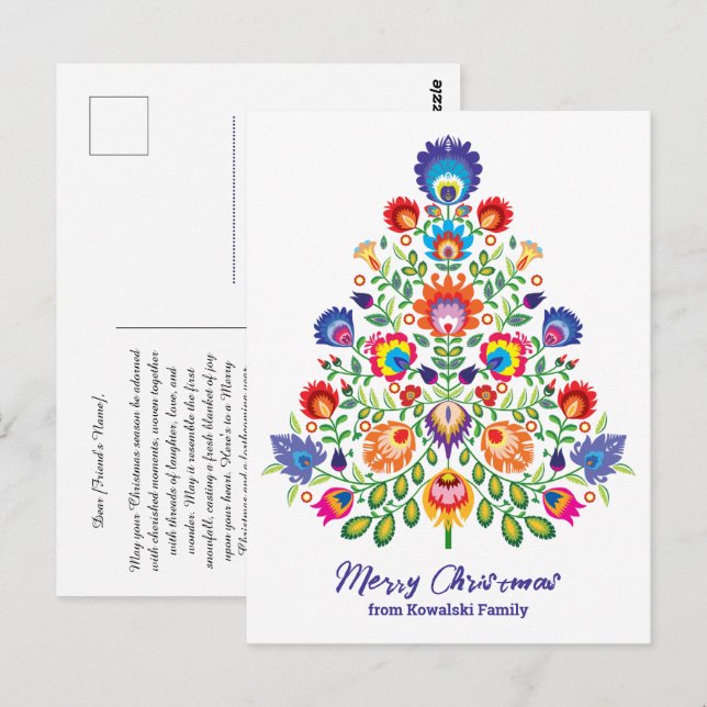Carte Postale Fleurs enchantées : une tapisserie de Noël emprein (Devant / Derrière)