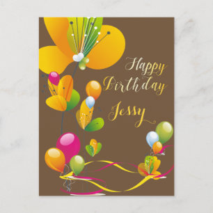 Carte Postale Fleurs et ballons colorés Anniversaire