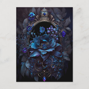 Carte Postale Fleurs et bijoux bleu et violet gothique victorien