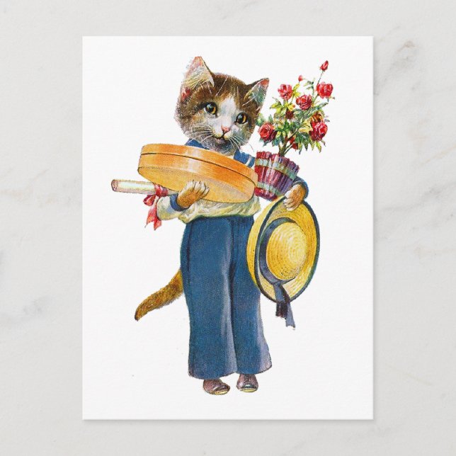 Carte Postale Fleurs et cadeaux de chat féminin (Devant)