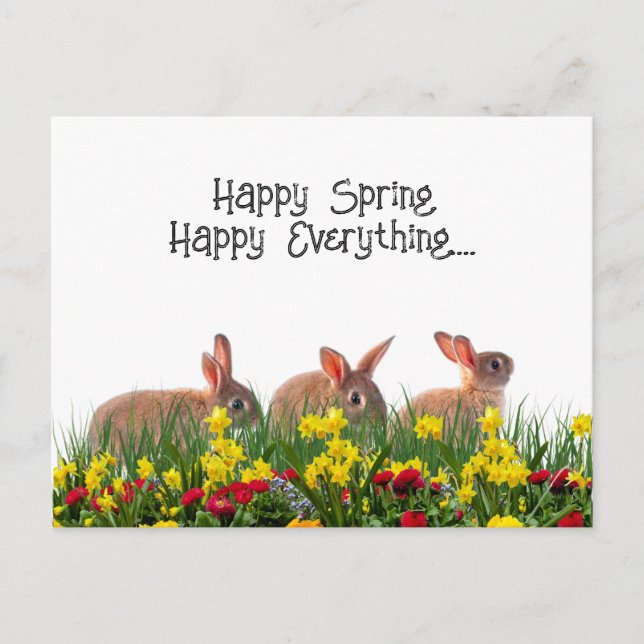 Carte Postale Fleurs et lapins de printemps heureux (Devant)