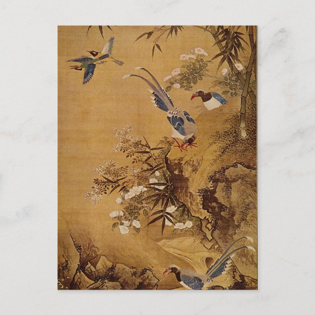 Carte Postale Fleurs et oiseaux par Hsiao Yung (Devant)