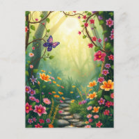 Fleurs et papillon dans une forêt tropicale enchan