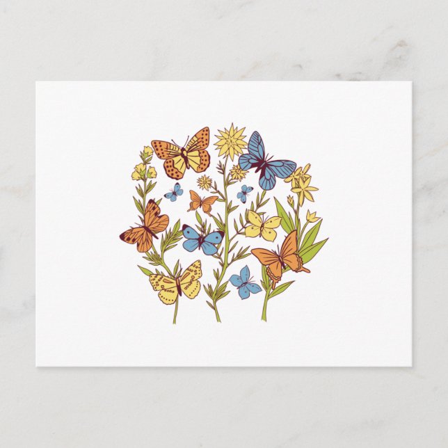 Carte Postale Fleurs et Papillons (Devant)