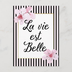 Carte Postale Fleurs et rayures roses et noires