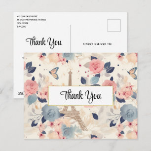 Carte Postale Fleurs et tour Eiffel Motif de remerciement Paris