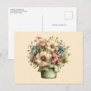 Carte Postale Fleurs Fantaisistes dans un Pot de Fleurs Mignon