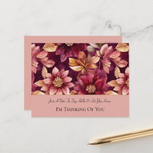 Carte Postale Fleurs Feuilles de Bourgogne Or Pensant à Vous