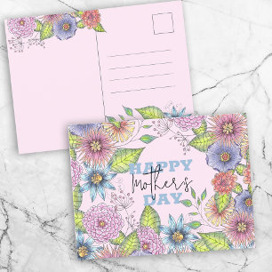 Carte Postale Fleurs Fleurissantes Rose Violet Vibrant Fête des 