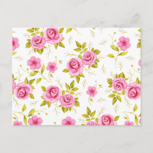 Carte Postale Fleurs florales romantiques Rose Motif rose blanc