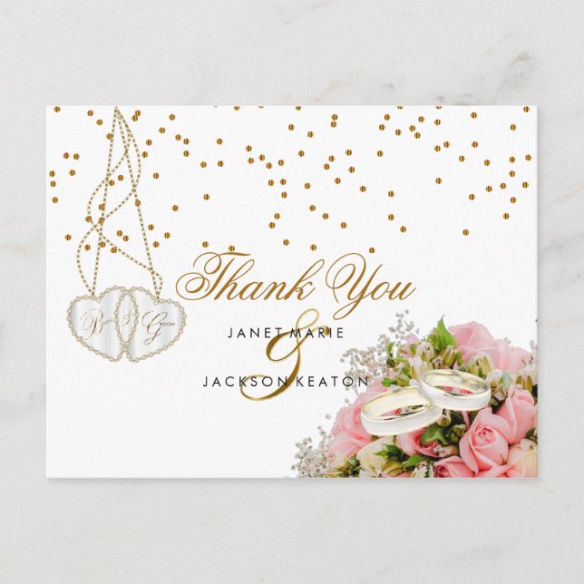 Carte Postale Fleurs florales roses - Merci (Devant)