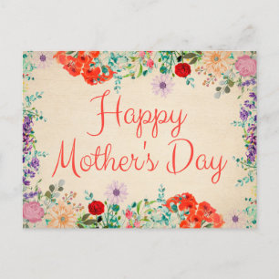 Carte Postale Fleurs florales vintages fleurissent Bonne fête de
