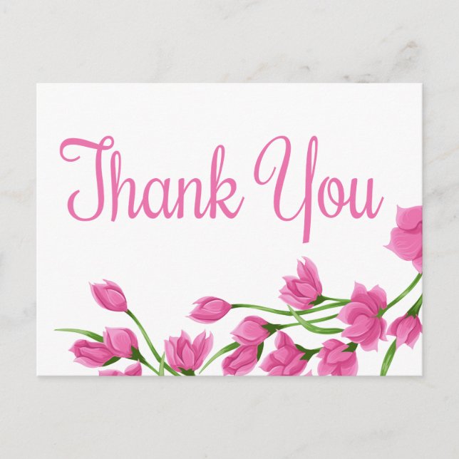 Carte Postale Fleurs Fuchsia Merci Rose Et Blanc Floral (Devant)
