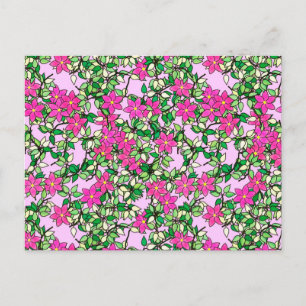Carte Postale Fleurs fuchsia sur un fond rose pâle