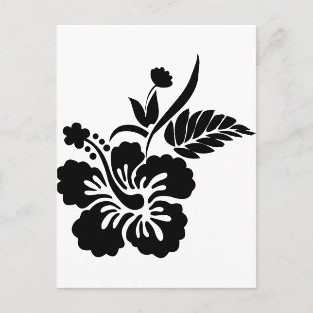 Carte Postale Fleurs hawaïennes noires et blanches (Devant)