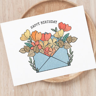 Carte Postale Fleurs illustrées de joyeux anniversaire