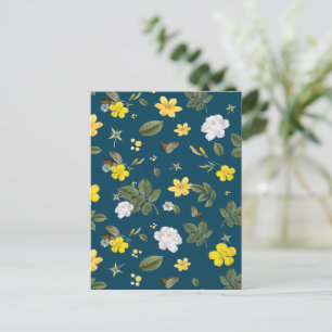 Carte Postale Fleurs jaunes et roses blanches