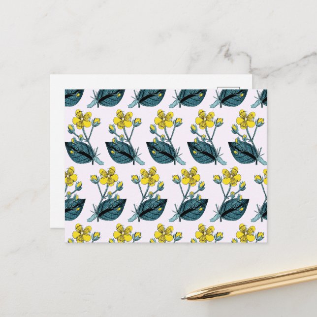 Carte Postale Fleurs Jaunes, Motif Floral, Motif De Fleurs (Devant/Arrière en situation)