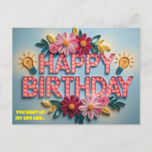 Carte Postale fleurs joyeux anniversaire avec lumières 