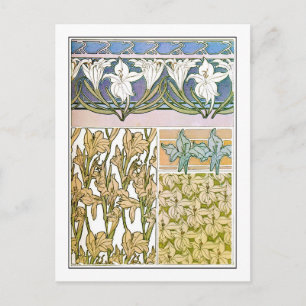 Carte Postale Fleurs Lily de style Art Nouveau, Mucha