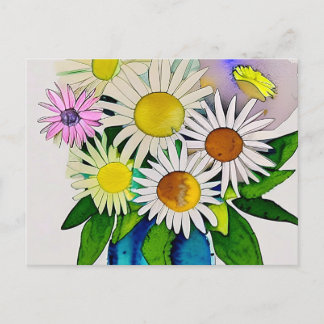 Carte Postale Fleurs marguerites dans le vase