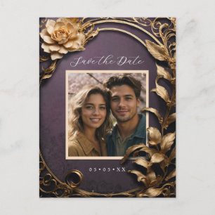 Carte Postale Fleurs métalliques photo enregistrer la date